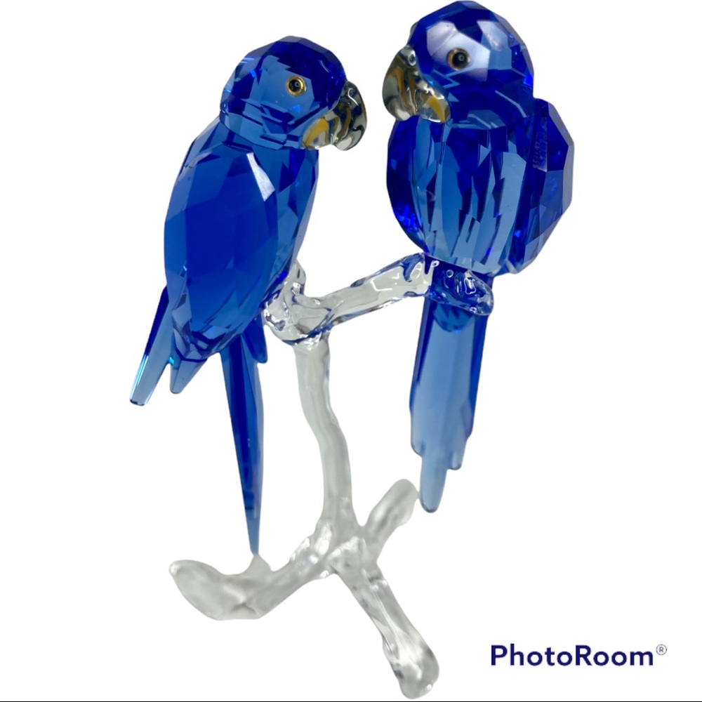 SWAROVSKI CRYSTAL COBALT BLUE MACAW PARROTS on BRANCH